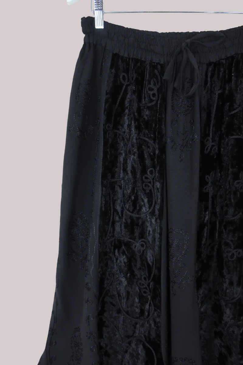 Embroidered Velvet Handkerchief Midi Skirt in Pitch Black - Image 2