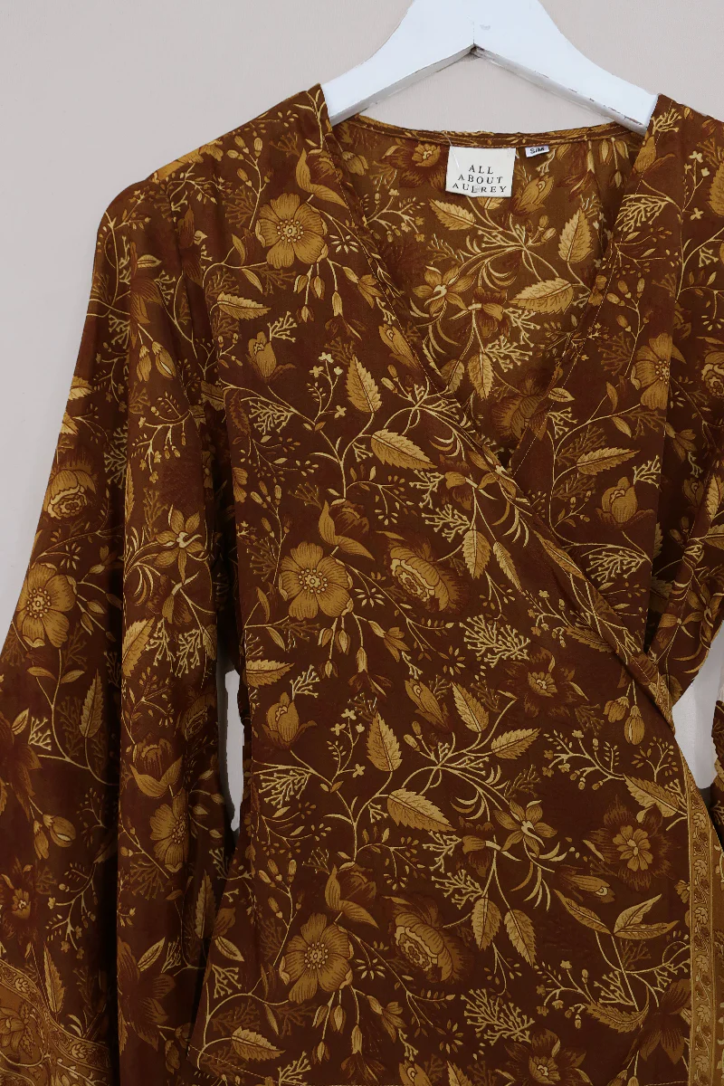 Venus Folklore Floral Long Wrap Top in Witch-Hazel Gold - Image 3