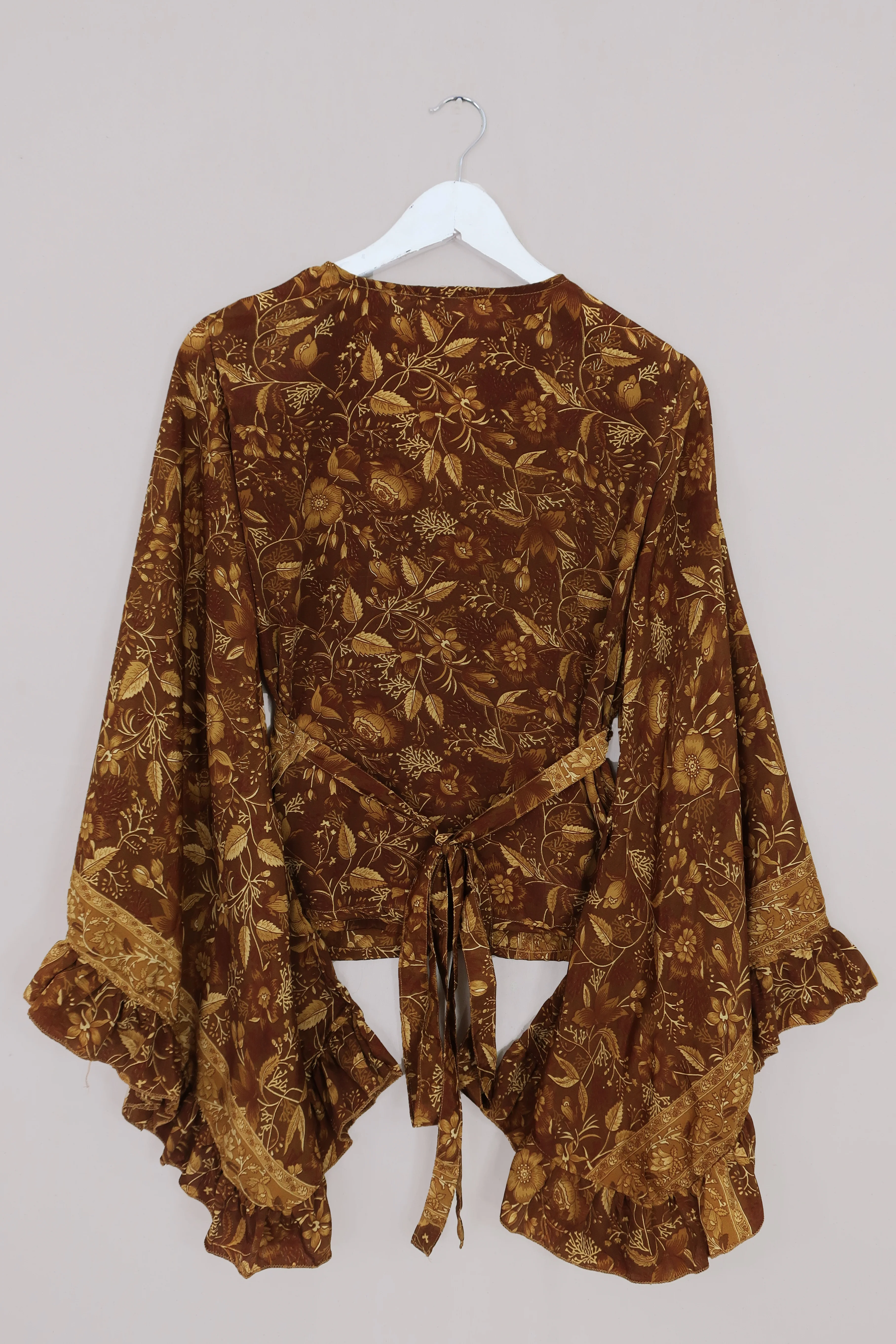 Venus Folklore Floral Long Wrap Top in Witch-Hazel Gold - Image 4