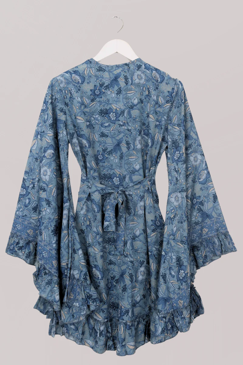 Venus Folklore Floral Mini Wrap Dress in Forget-Me-Not Blue - Image 4
