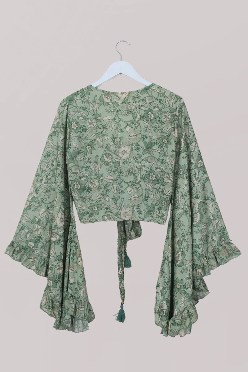 Venus Folklore Floral Wrap Top in Bamboo Green - Image 4