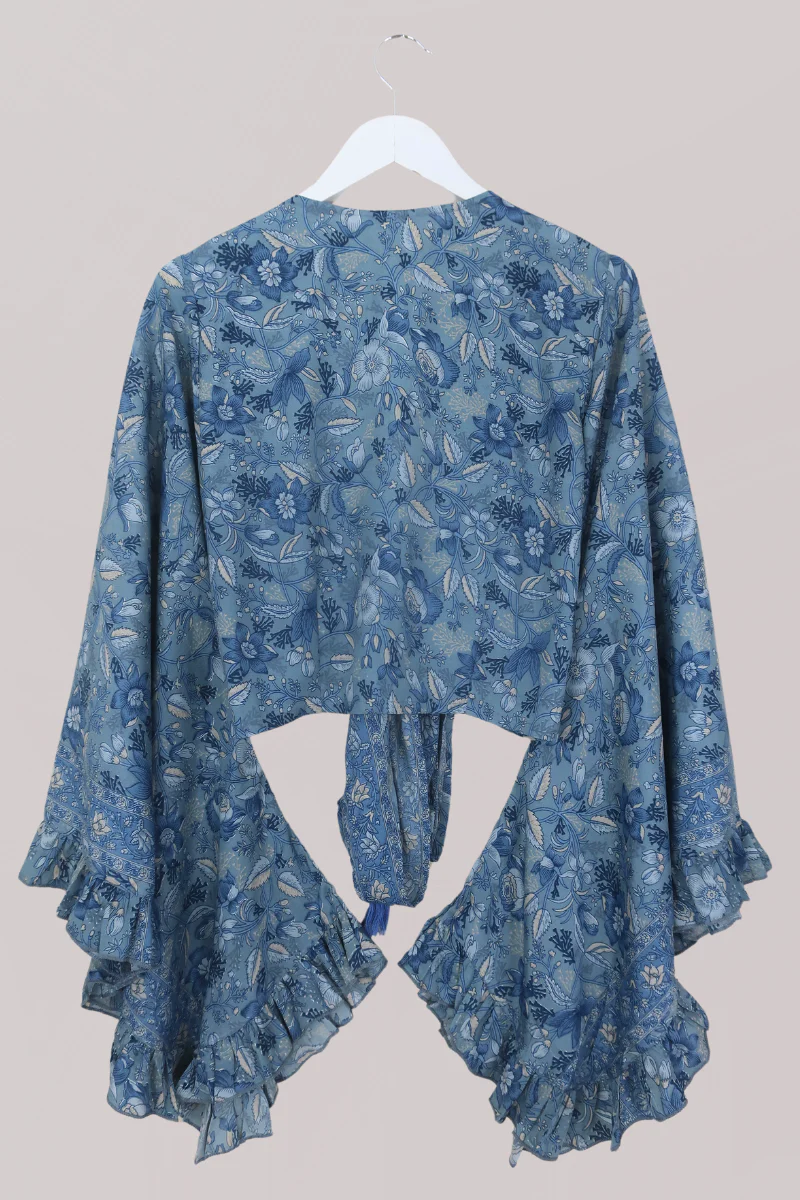 Venus Folklore Floral Wrap Top in Forget-Me-Not Blue - Image 4