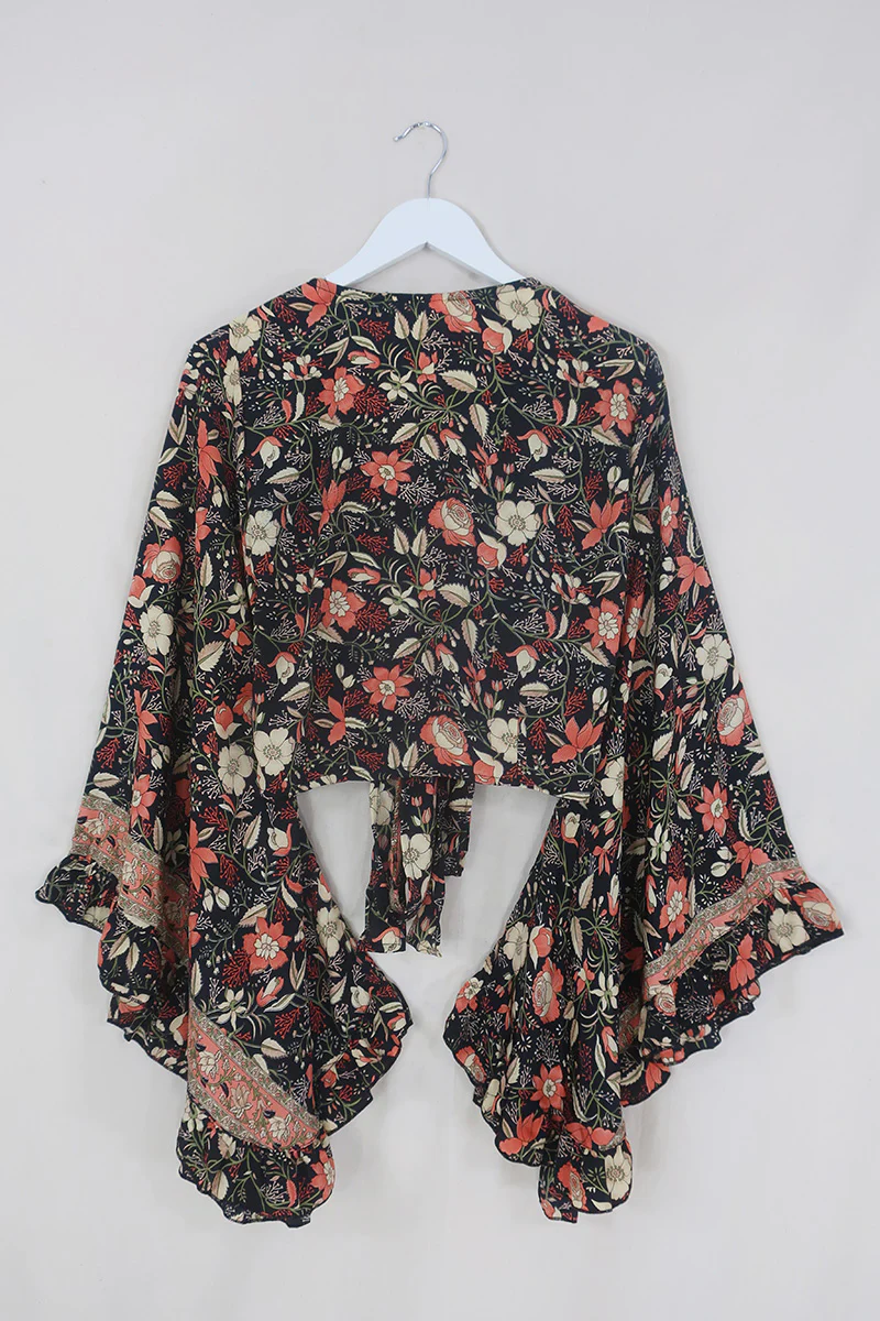 Venus Folklore Floral Wrap Top in Hemlock Black - Image 3