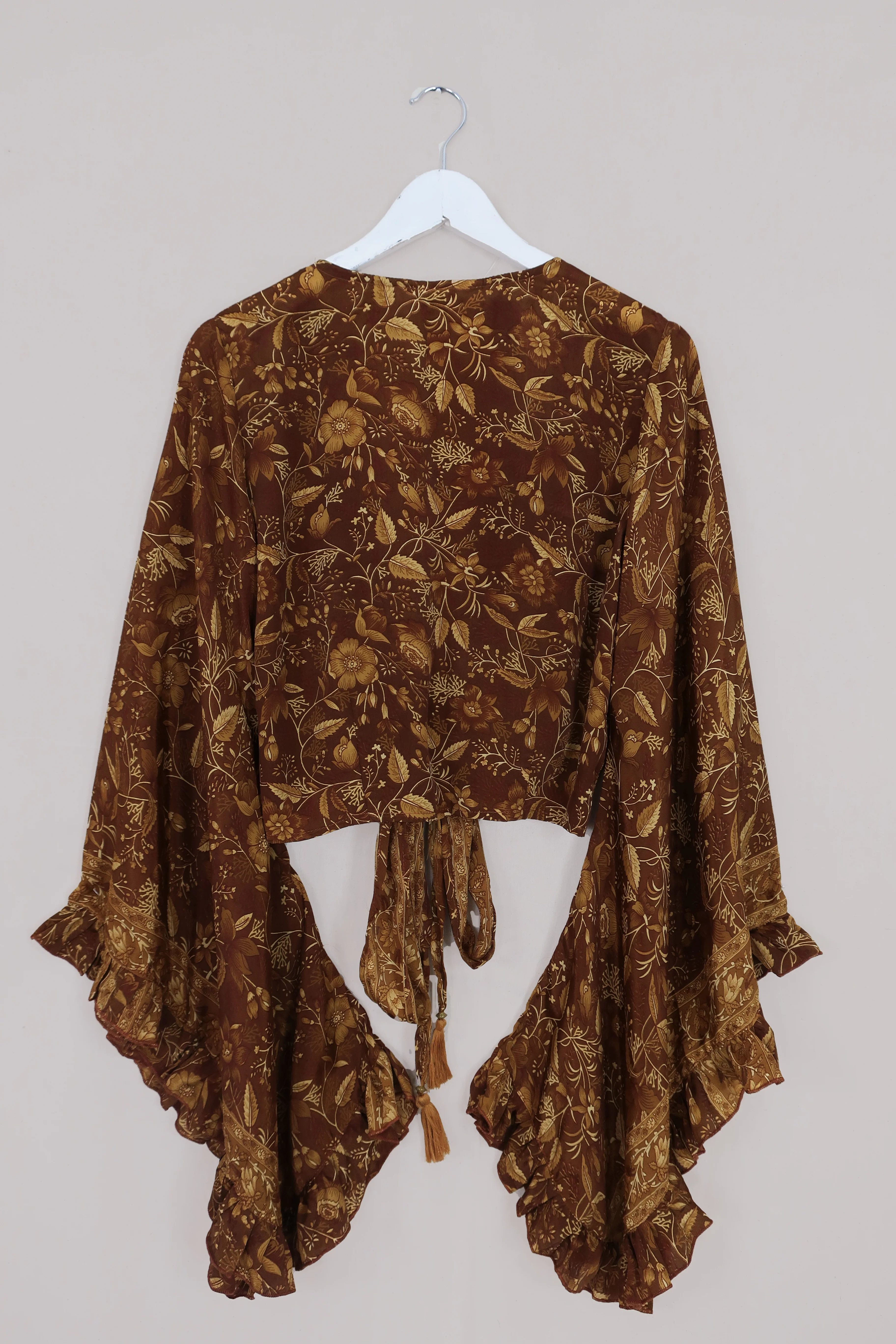 Venus Folklore Floral Wrap Top in Witch-Hazel Gold - Image 4