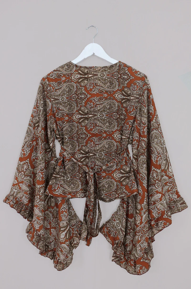 Venus Long Wrap Top in Sinatra Copper Mandala Paisley - Image 4