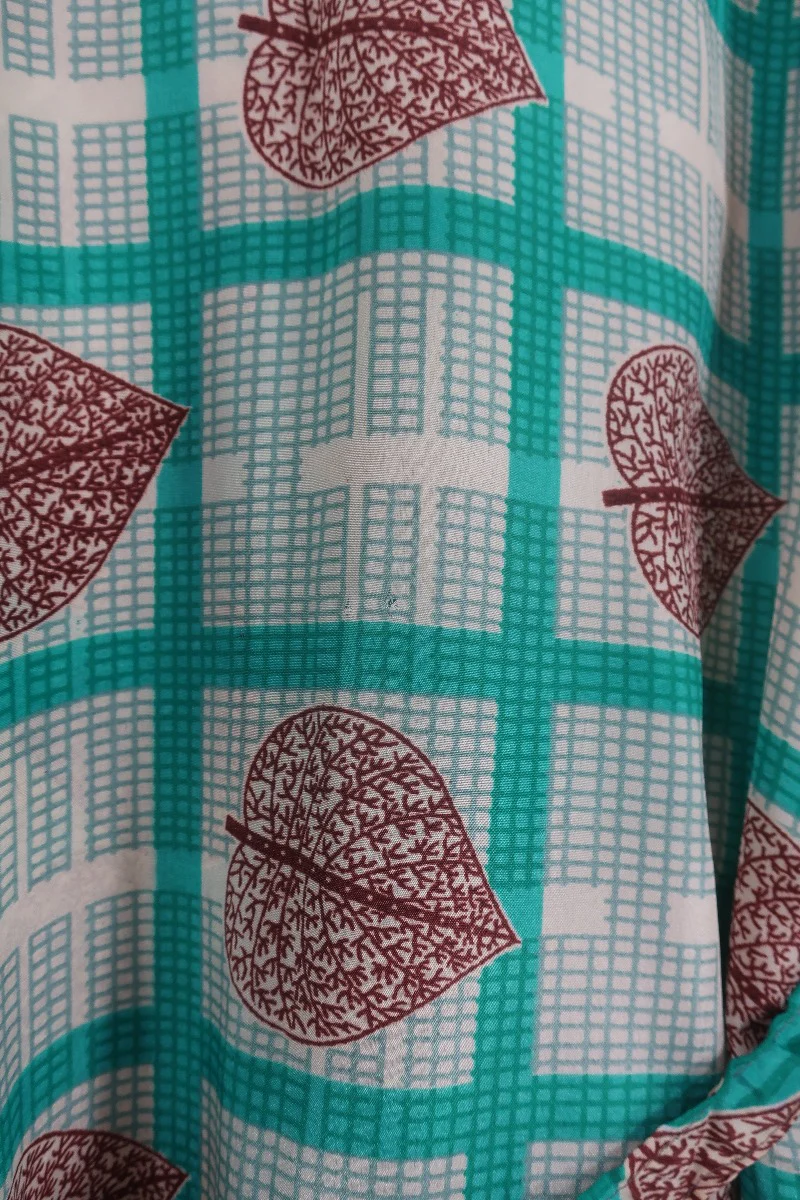 Venus Maxi Wrap Dress - Mulberry Leaf Teal Trellis - Size M - Image 6