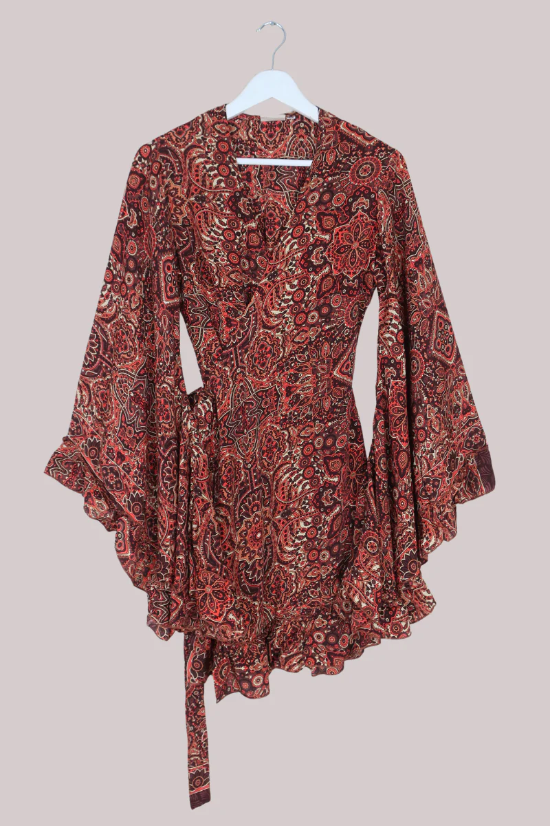 Venus Mini Wrap Dress in Bowie Red Mandala - Image 2