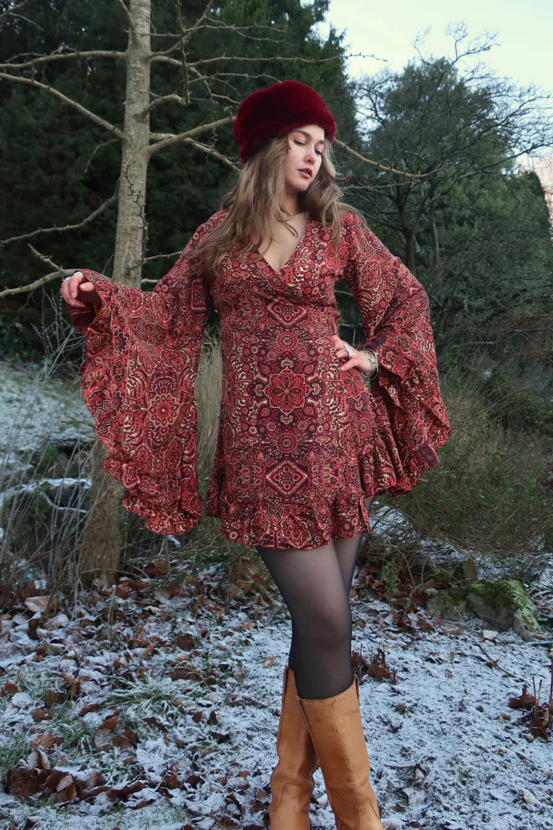Venus Mini Wrap Dress in Bowie Red Mandala - Image 3