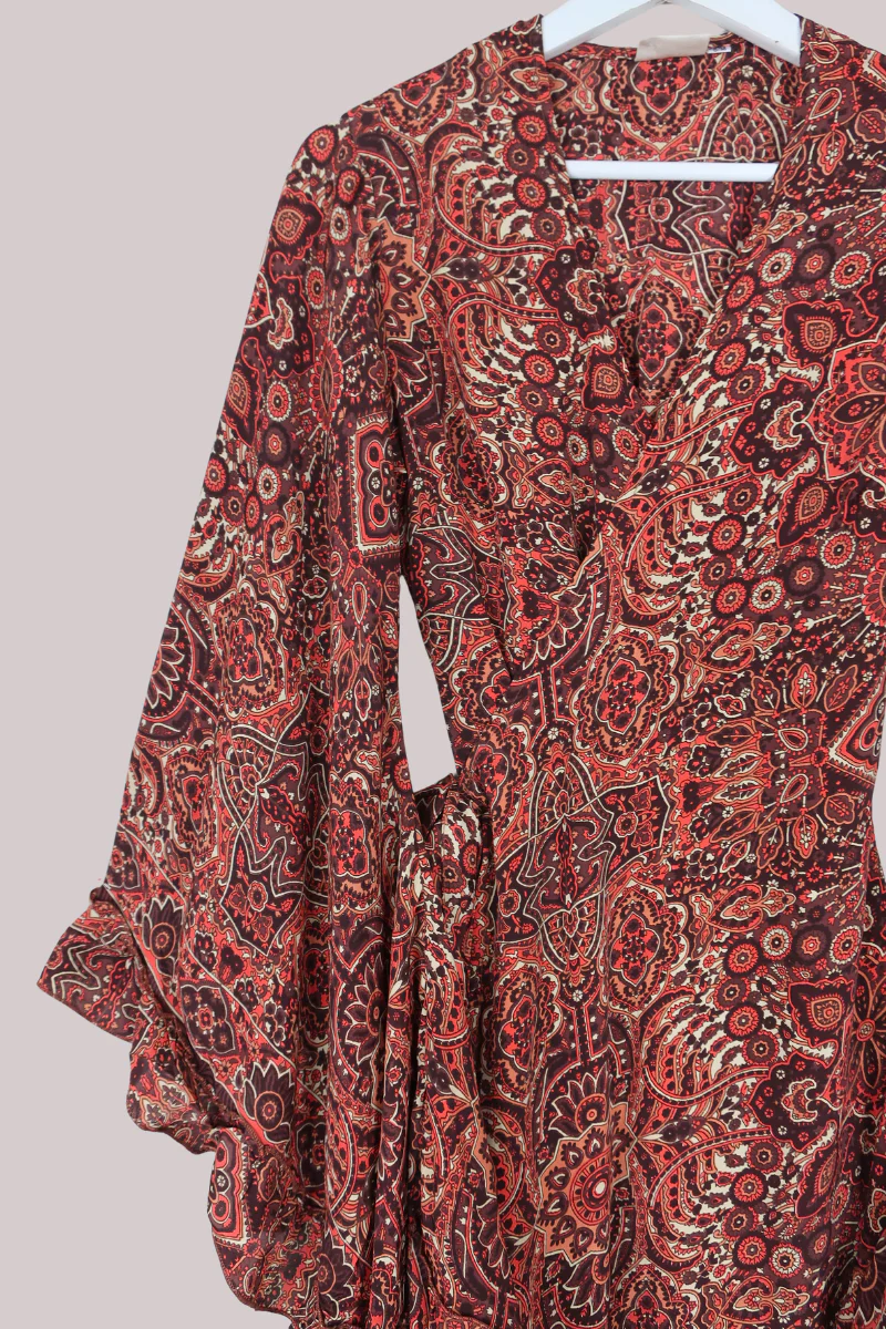 Venus Mini Wrap Dress in Bowie Red Mandala - Image 4