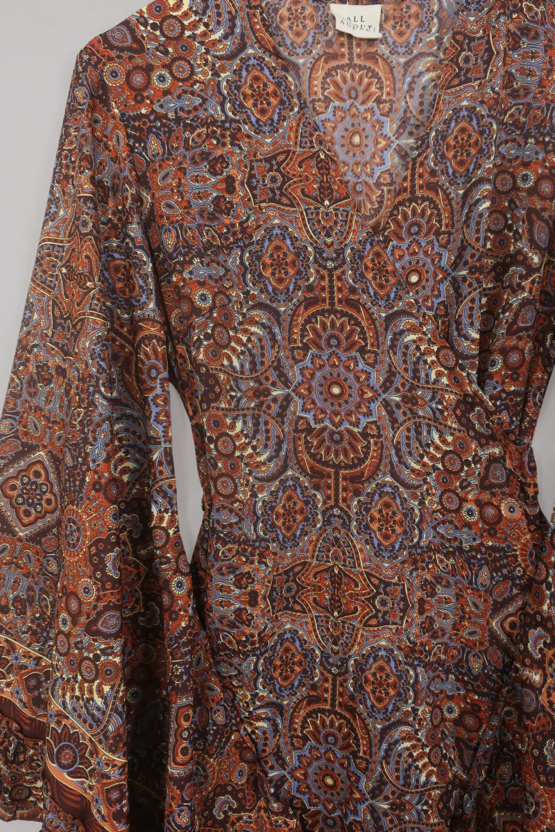 Venus Mini Wrap Dress in Jagger Lilac & Rust Mandala - Image 3