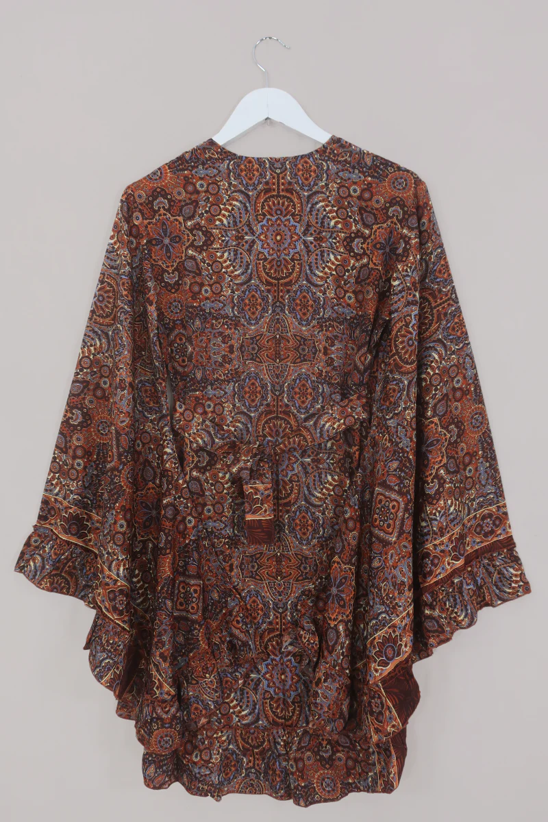 Venus Mini Wrap Dress in Jagger Lilac & Rust Mandala - Image 4