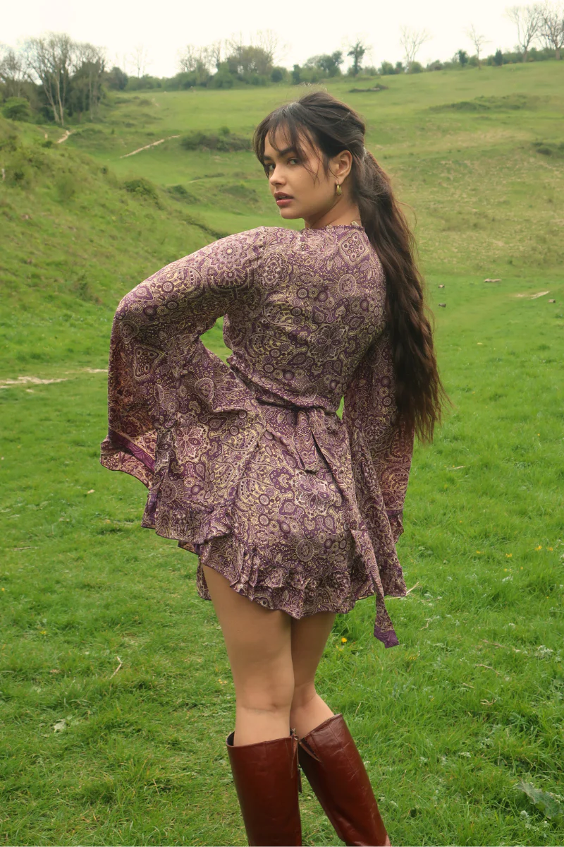 Venus Mini Wrap Dress in Joplin Purple Mandala - Image 7