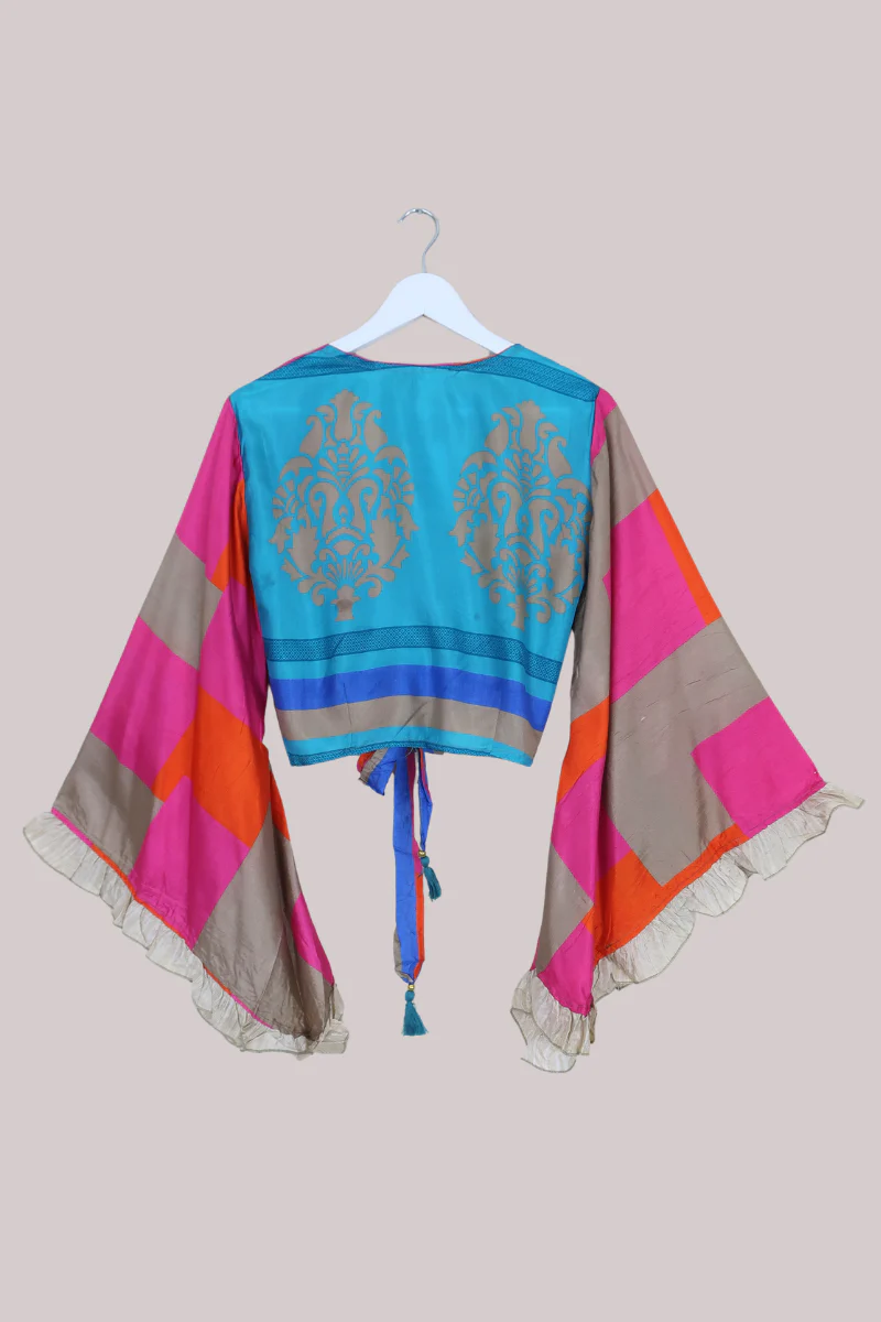 Venus Recycled Sari Wrap Top in Charlie Chalk Patchwork - Size S/M - Image 3