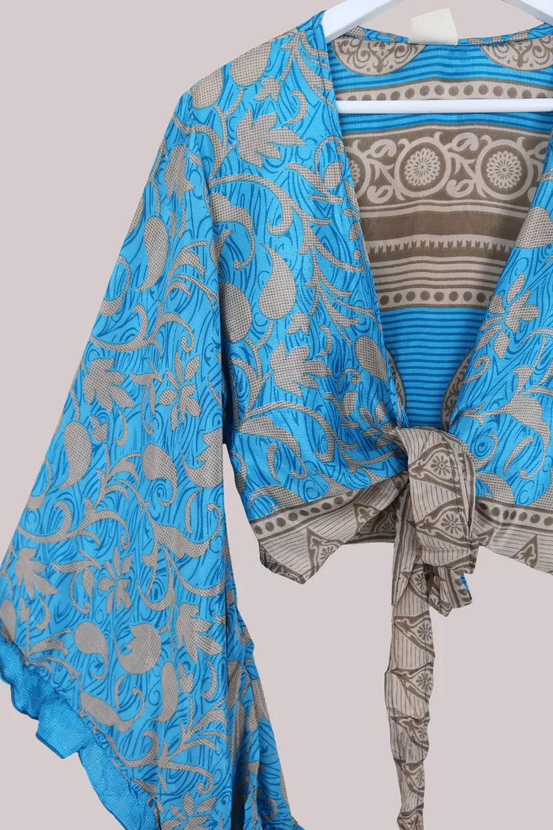 Venus Recycled Sari Wrap Top in Crystal Waters Blue - Size M/L - Image 2