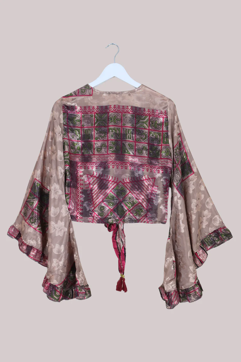 Venus Recycled Sari Wrap Top in Iron Ore Jacquard Floral - Size XS - Image 3