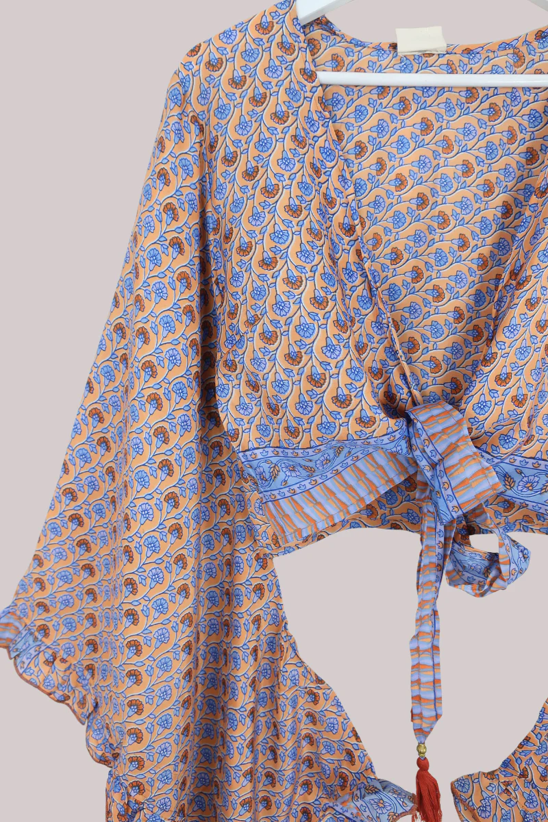 Venus Recycled Sari Wrap Top in Pretty as Peach Climbing Floral - Size S/M - Image 2