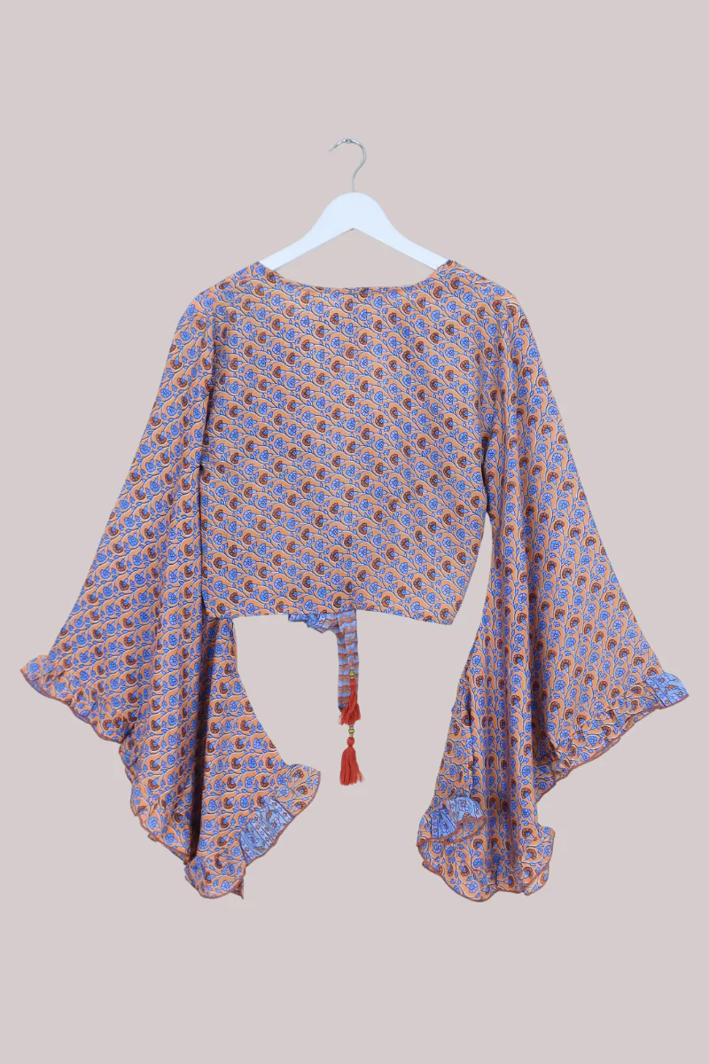 Venus Recycled Sari Wrap Top in Pretty as Peach Climbing Floral - Size S/M - Image 3