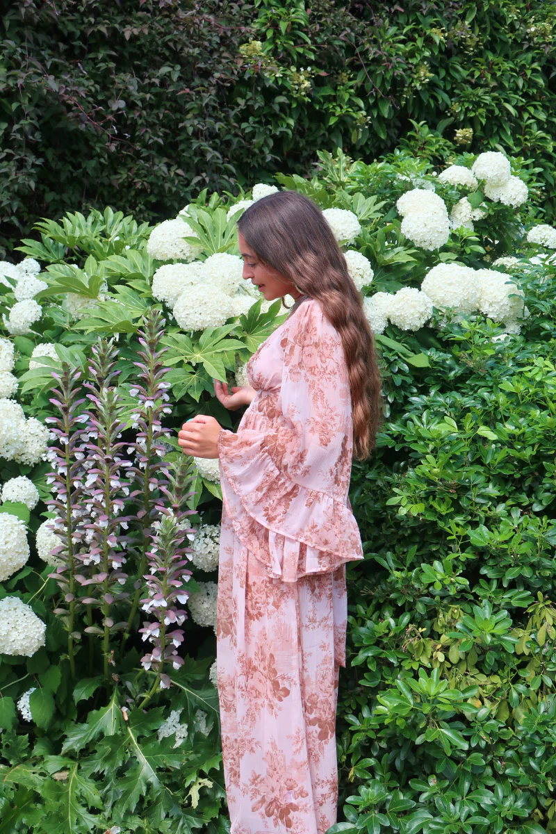 Venus Sheer Maxi Dress in Muse Pink Floral - Image 3