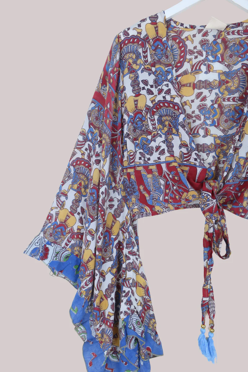 Venus Vintage Cotton Wrap Top in Abstract Festivities Print - Size M/L - Image 2