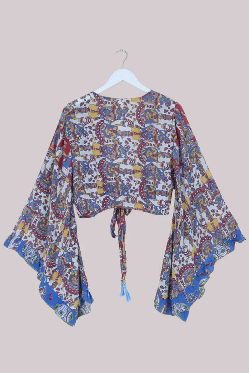 Venus Vintage Cotton Wrap Top in Abstract Festivities Print - Size M/L - Image 3