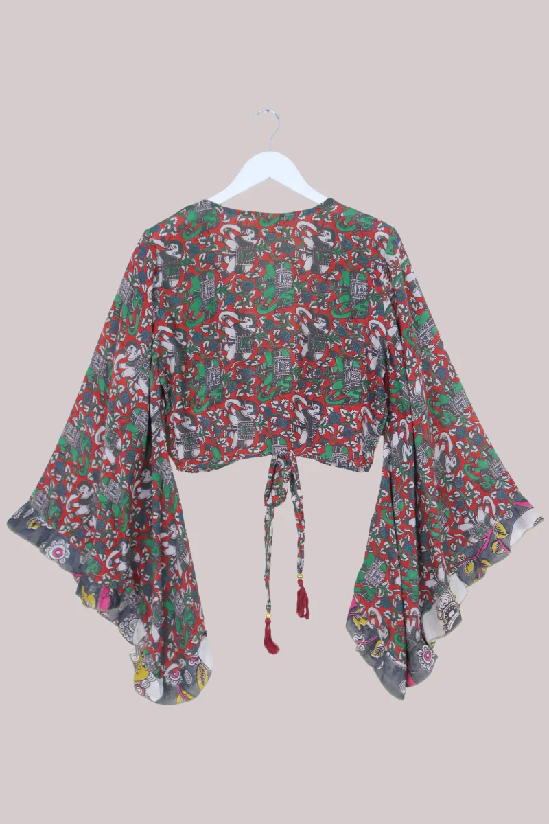 Venus Vintage Cotton Wrap Top in Abstract Opulent Elephants - Size M/L - Image 3