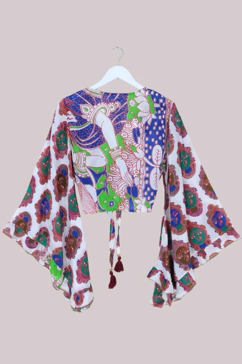 Venus Vintage Cotton Wrap Top in Bejewelled Bohemia - Size S/M - Image 3