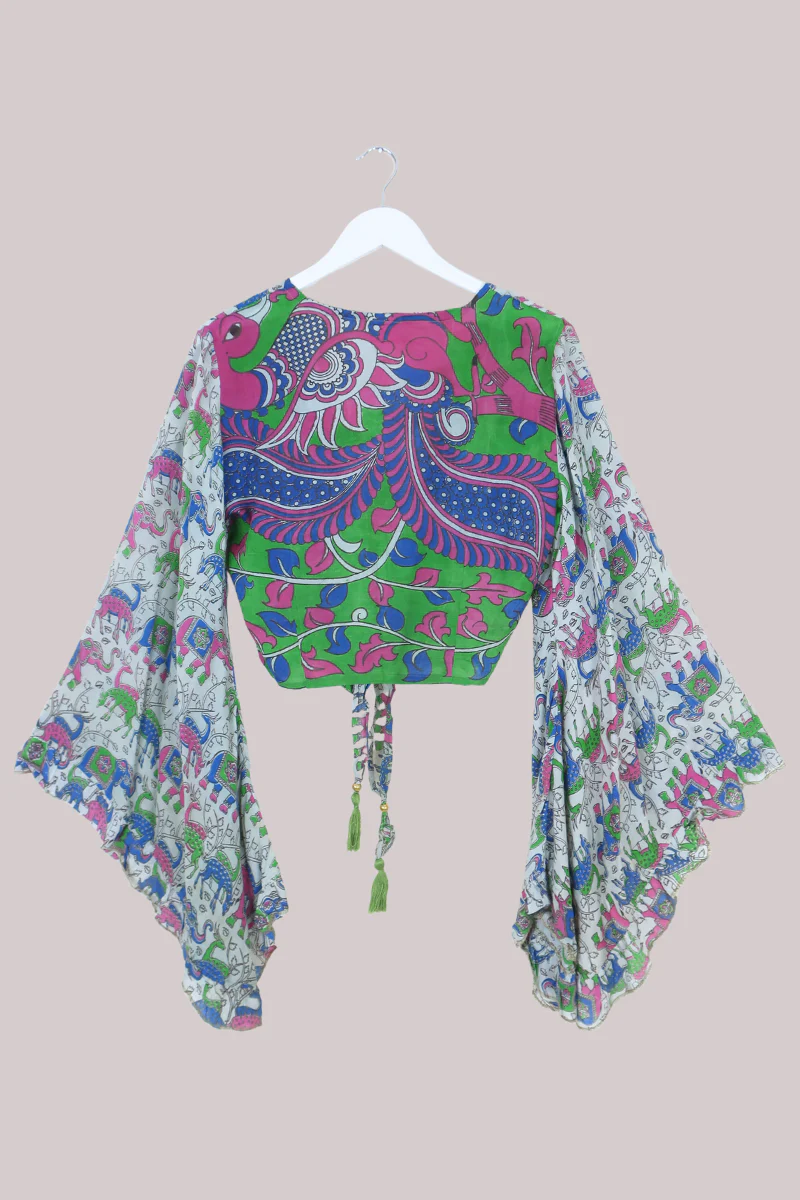 Venus Vintage Cotton Wrap Top in Colourful Safari Wildlife - Size S/M - Image 3