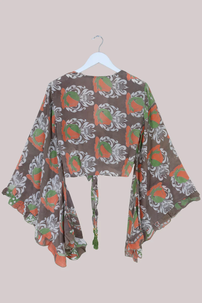 Venus Vintage Cotton Wrap Top in Earth Tones Meditation - Size S/M - Image 3