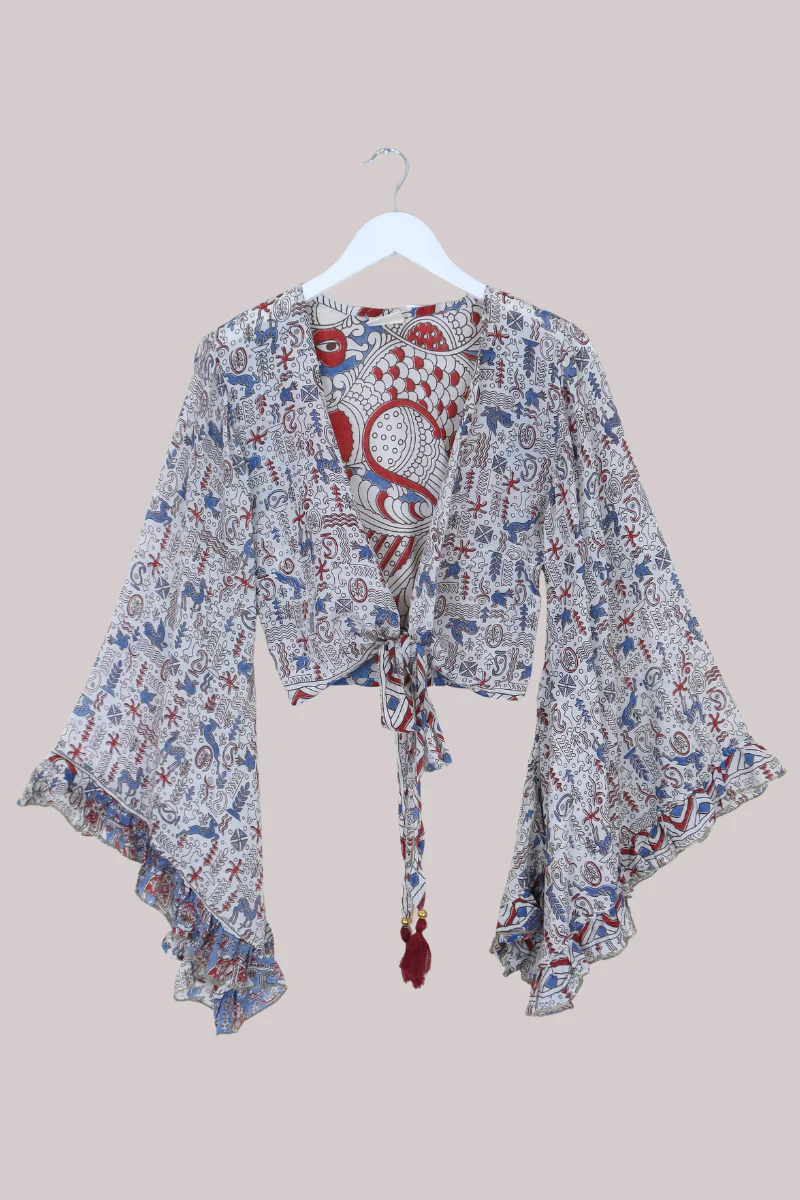 Venus Vintage Cotton Wrap Top in Fable Sketch - Size XS