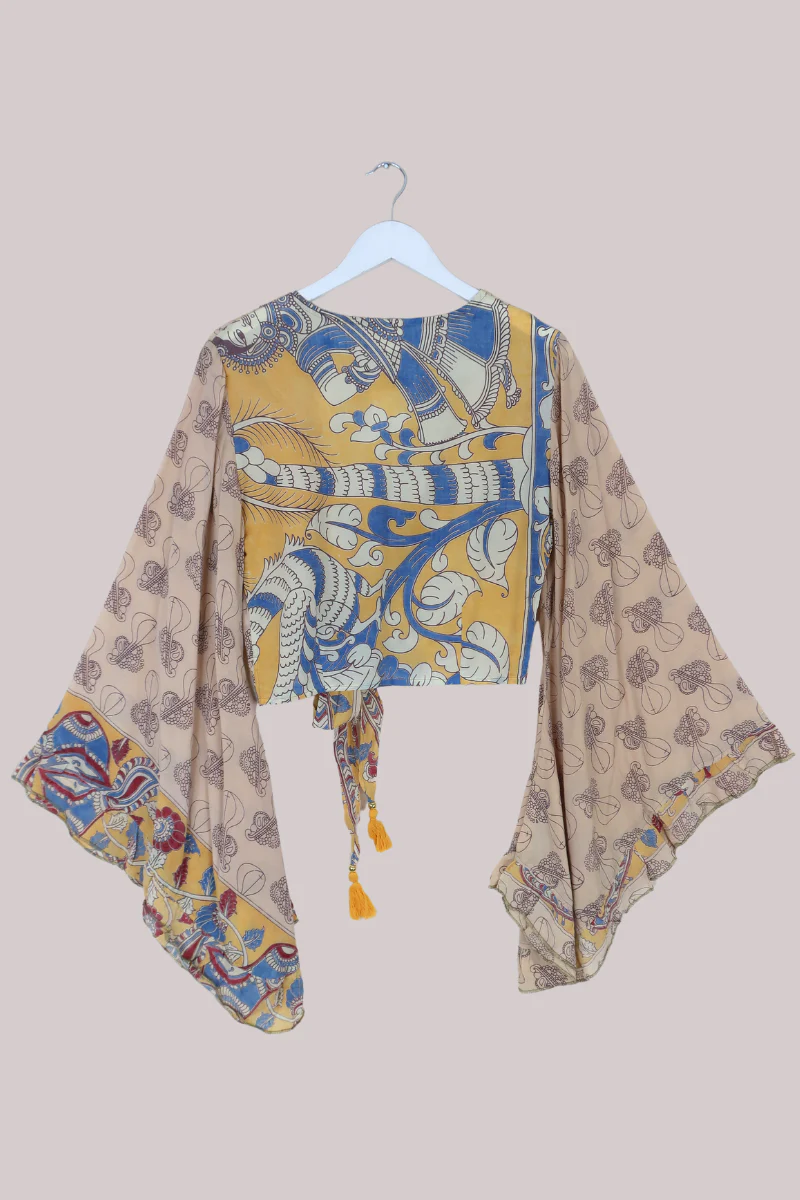 Venus Vintage Cotton Wrap Top in Sand Sitars - Size S/M - Image 3