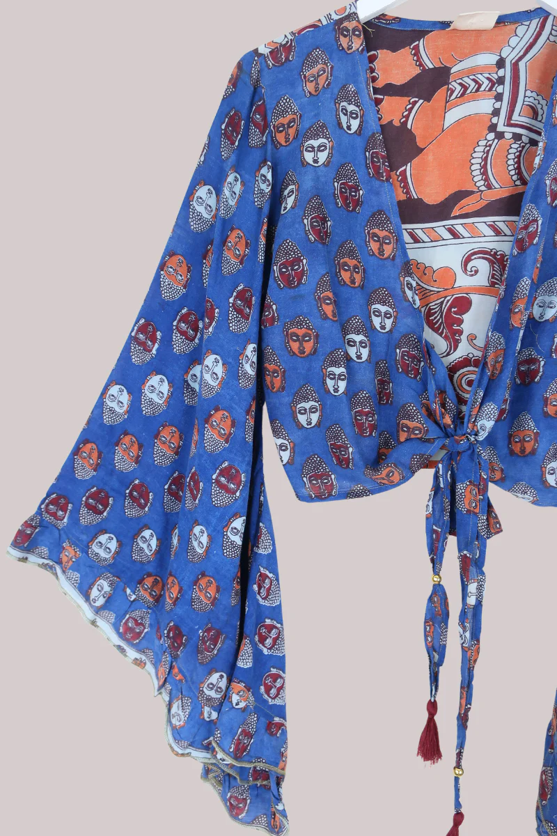 Venus Vintage Cotton Wrap Top in Sunset Sky Elephants - Size S/M - Image 2