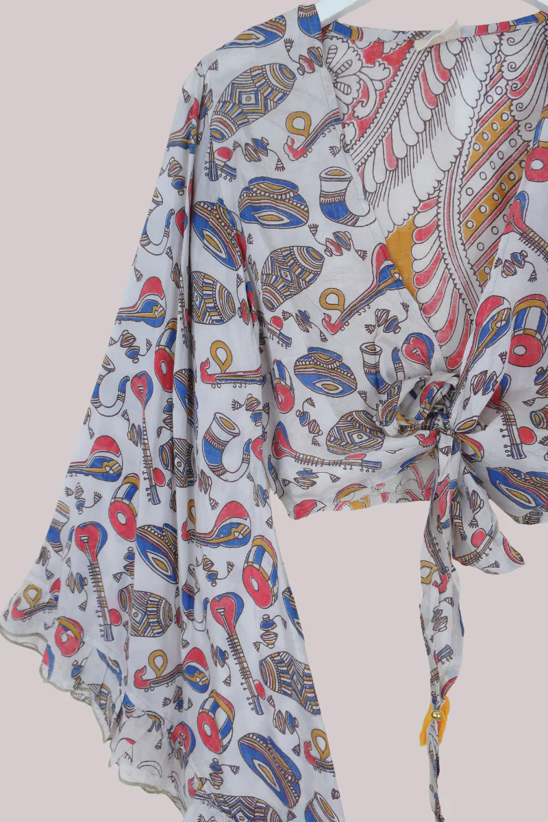 Venus Vintage Cotton Wrap Top in Traditional Instruments - Size M/L - Image 2
