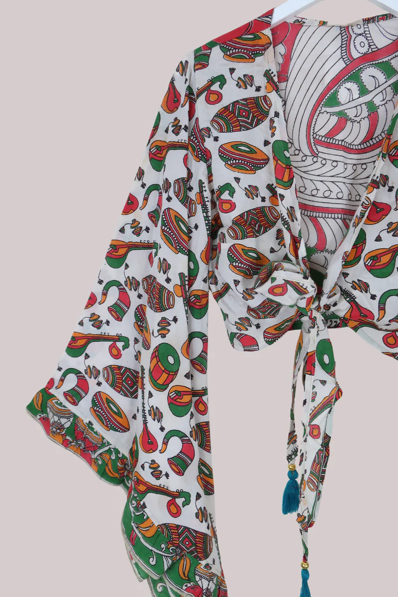 Venus Vintage Cotton Wrap Top in Vivid Music Festival - Size M/L - Image 2