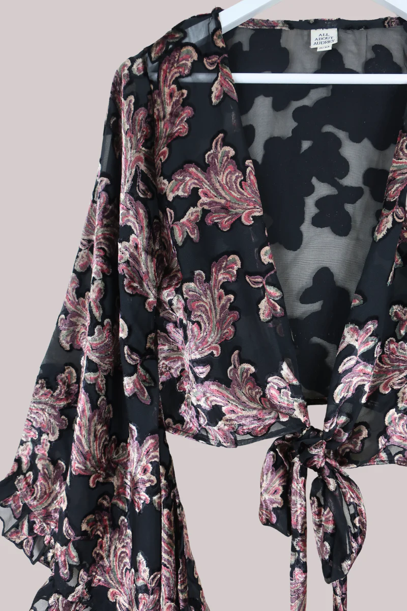 Venus Wrap Top in Black Burn Out Velvet - Image 3