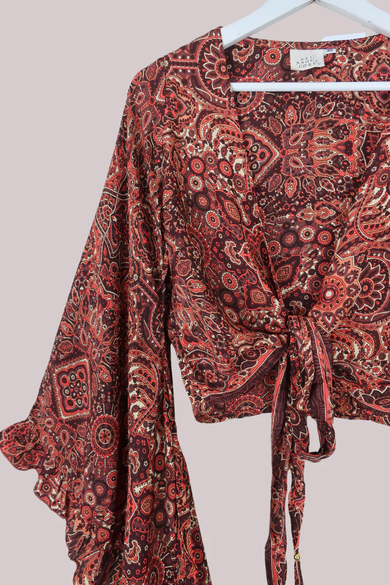 Venus Wrap Top in Bowie Red Mandala - Image 3