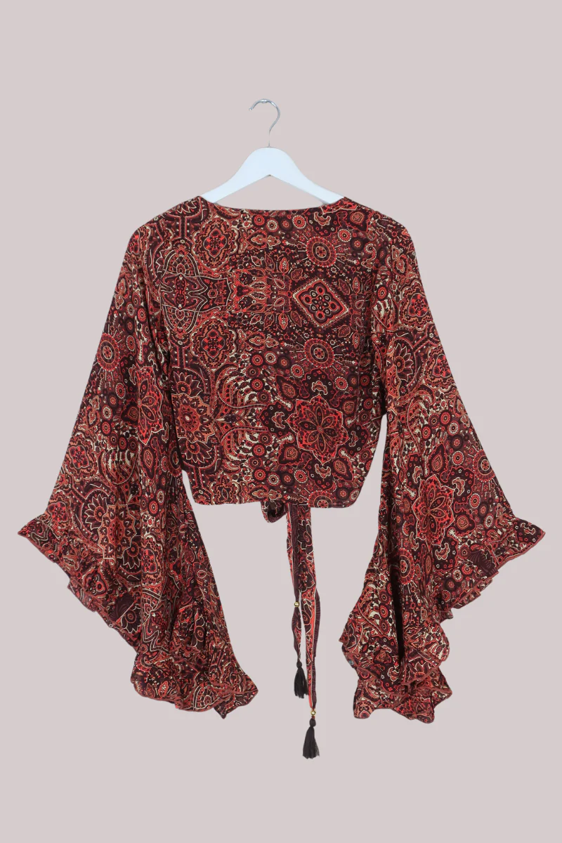 Venus Wrap Top in Bowie Red Mandala - Image 5