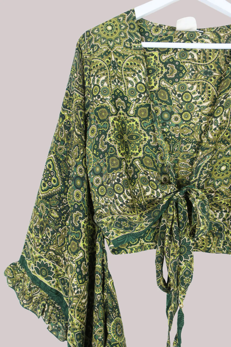 Venus Wrap Top in Coltrane Green Mandala - Image 3