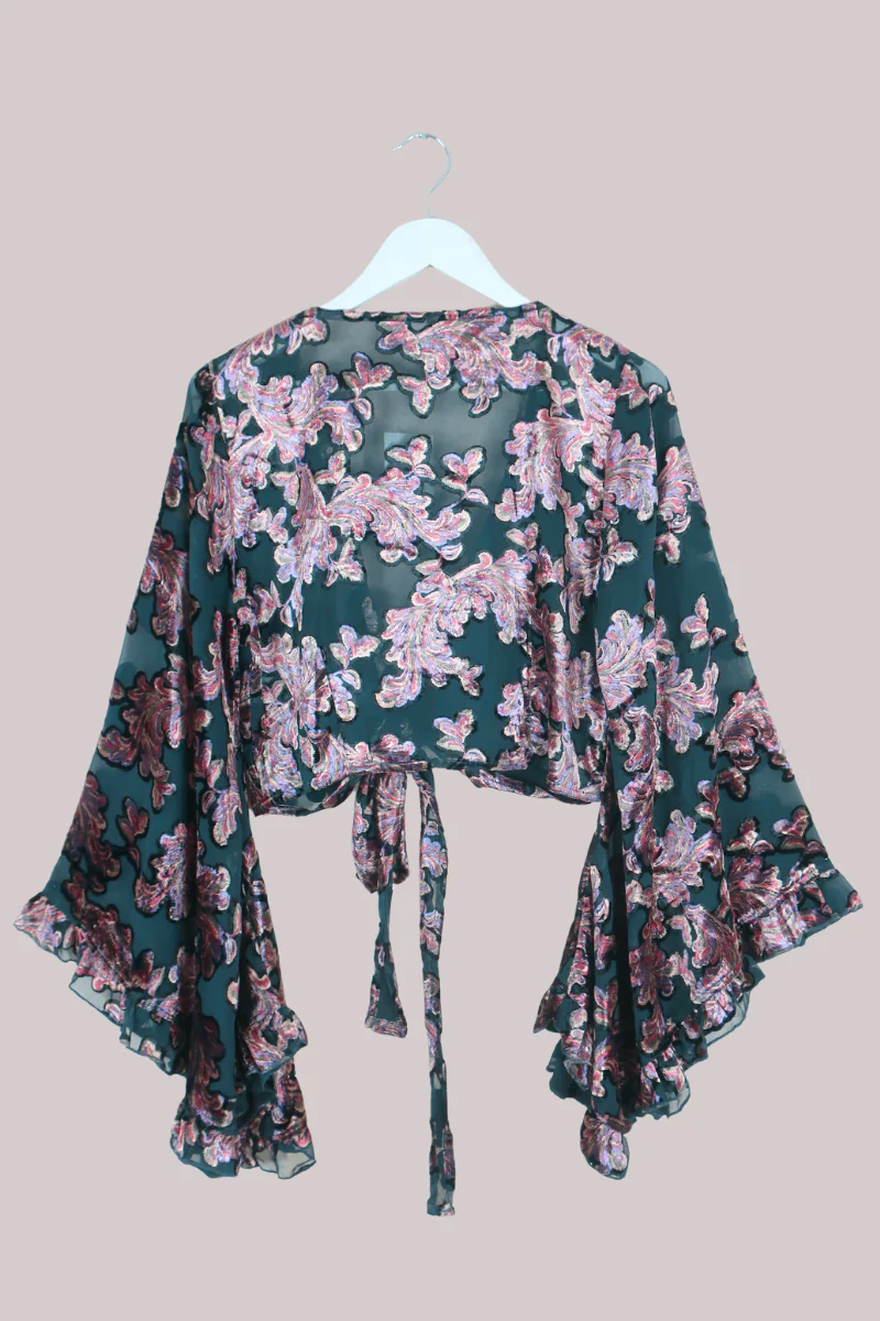 Venus Wrap Top in Emerald Burn Out Velvet - Image 4