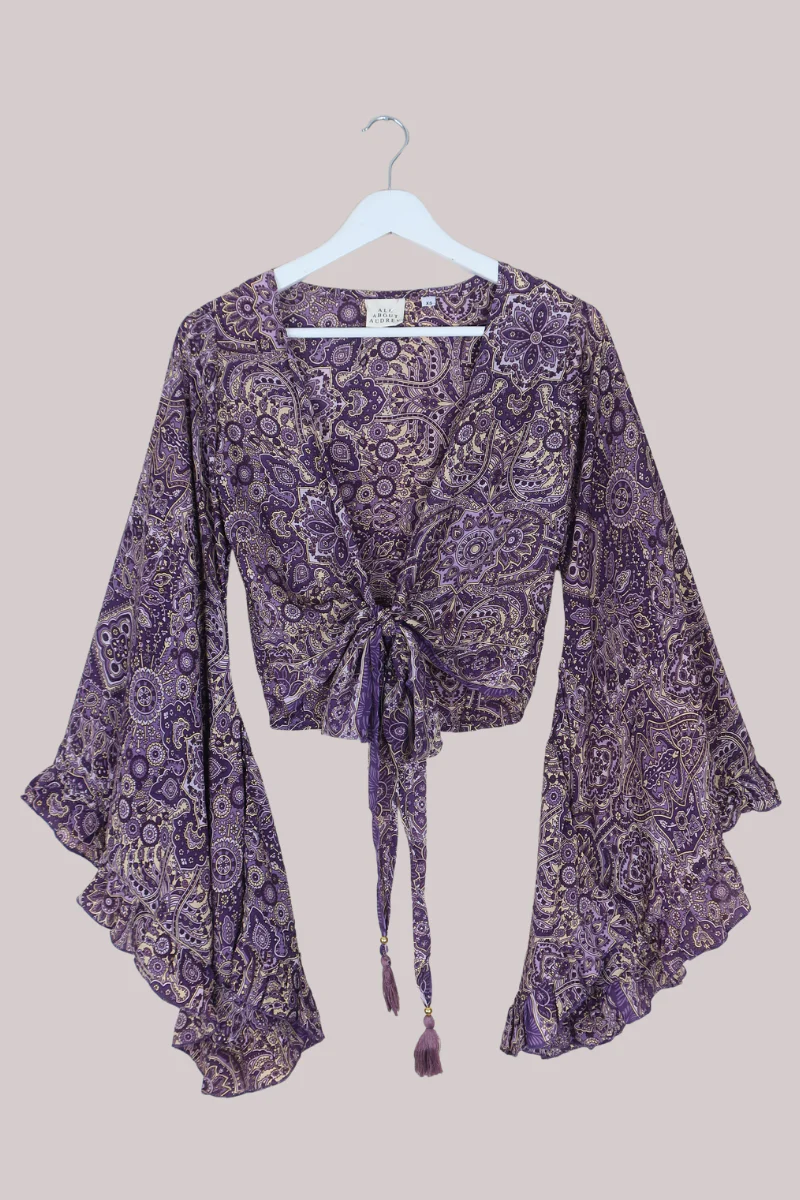 Venus Wrap Top in Joplin Purple Mandala - Image 2