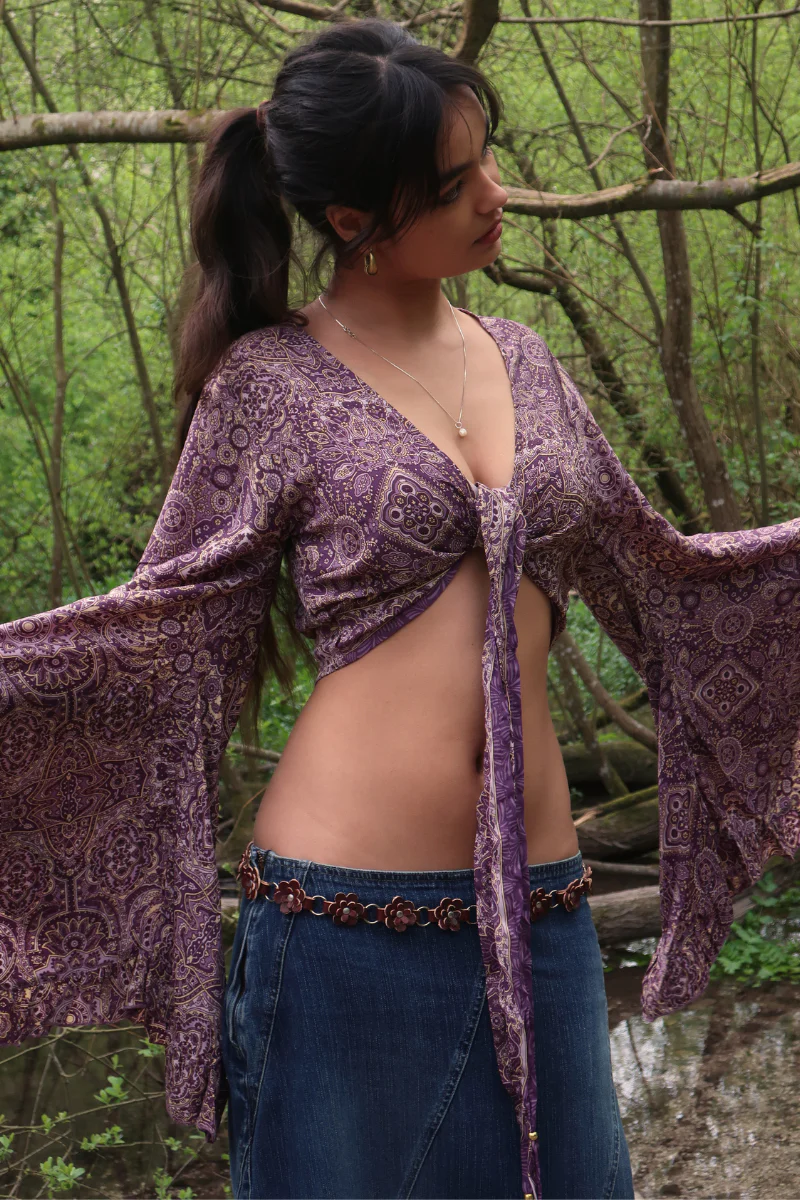 Venus Wrap Top in Joplin Purple Mandala - Image 3