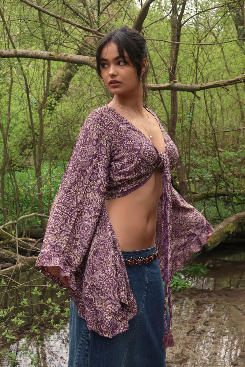 Venus Wrap Top in Joplin Purple Mandala - Image 5