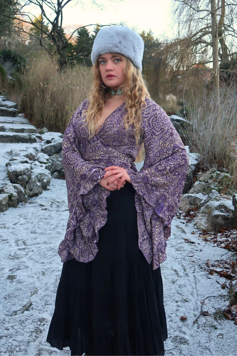 Venus Wrap Top in Joplin Purple Mandala - Image 7