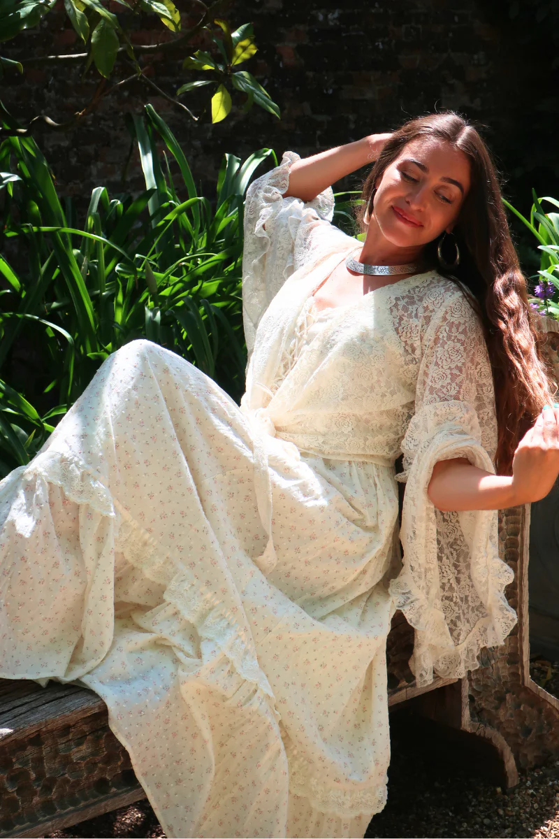 Venus Wrap Top in Parchment Cream Lace - Image 3