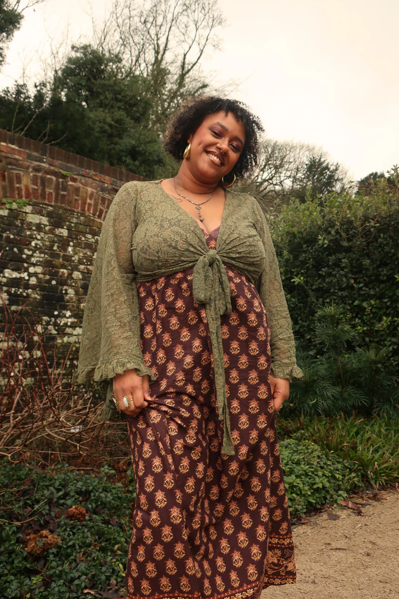 Venus Wrap Top in Pixie Green Lace