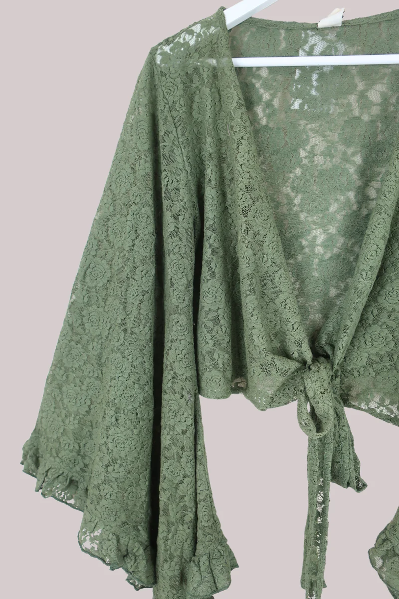 Venus Wrap Top in Pixie Green Lace - Image 3