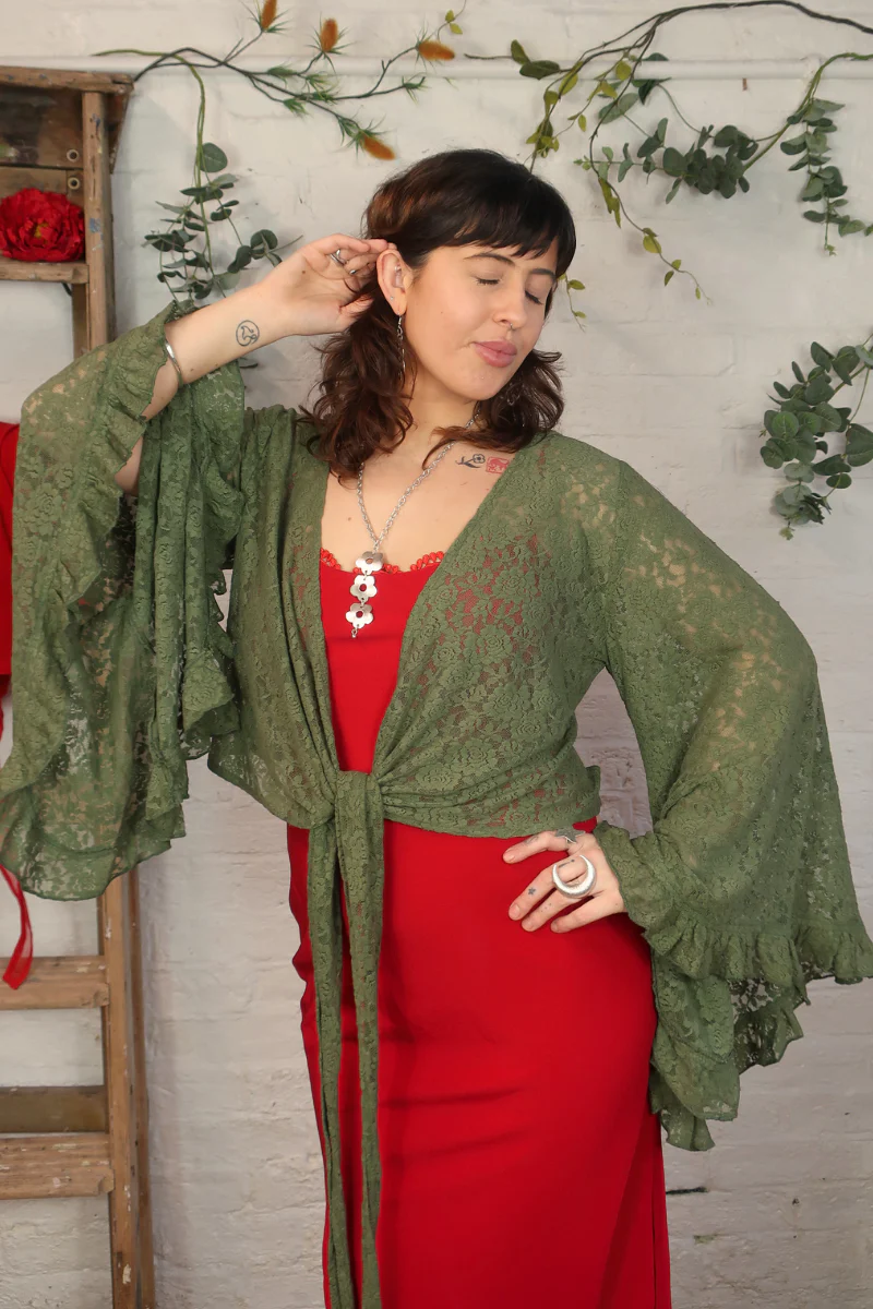Venus Wrap Top in Pixie Green Lace - Image 4