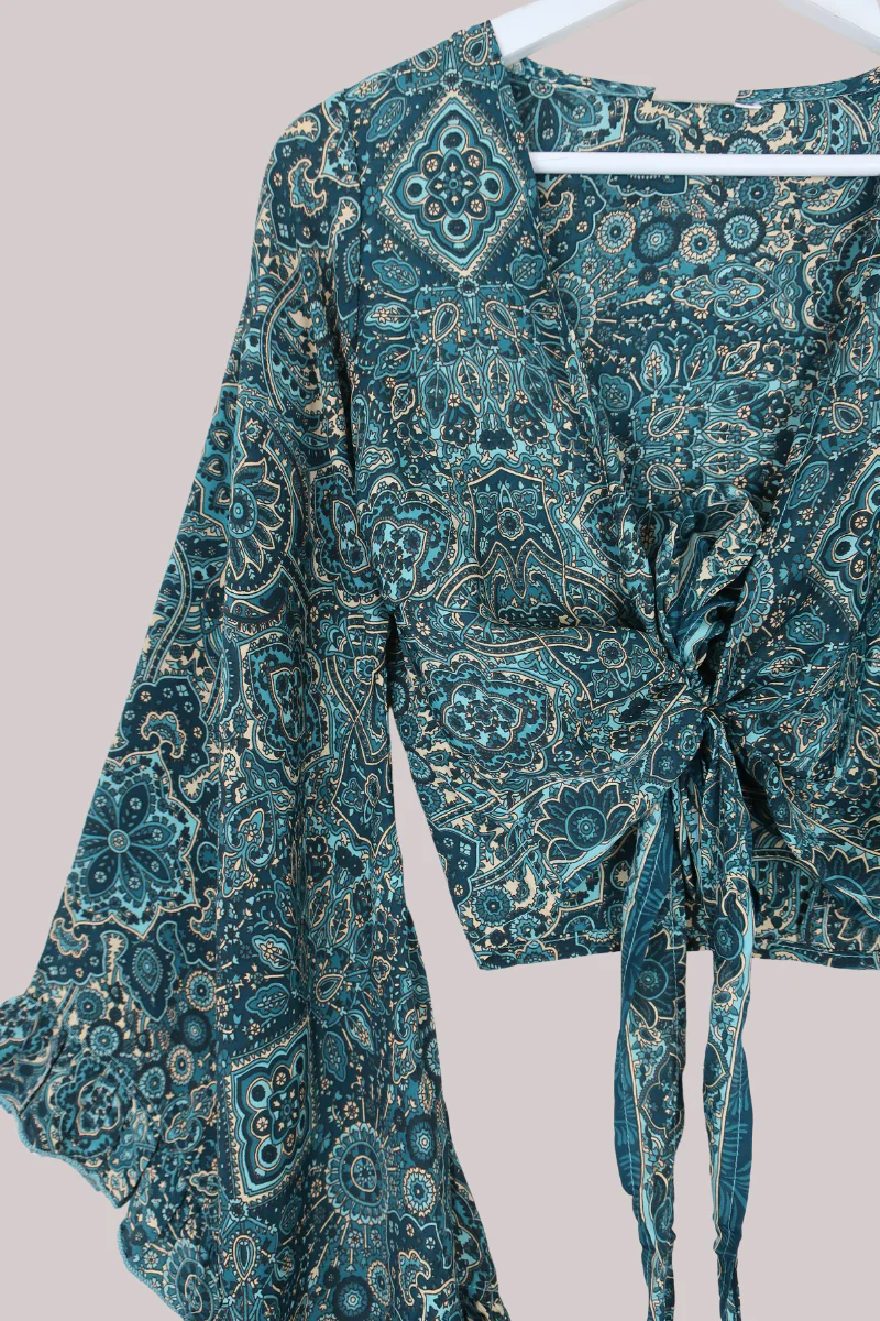 Venus Wrap Top in Simone Blue Mandala - Image 4
