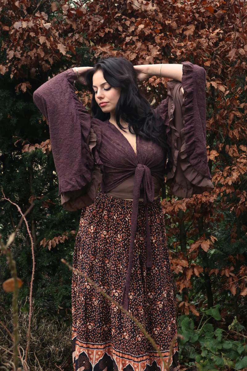 Venus Wrap Top in Truffle Brown Lace