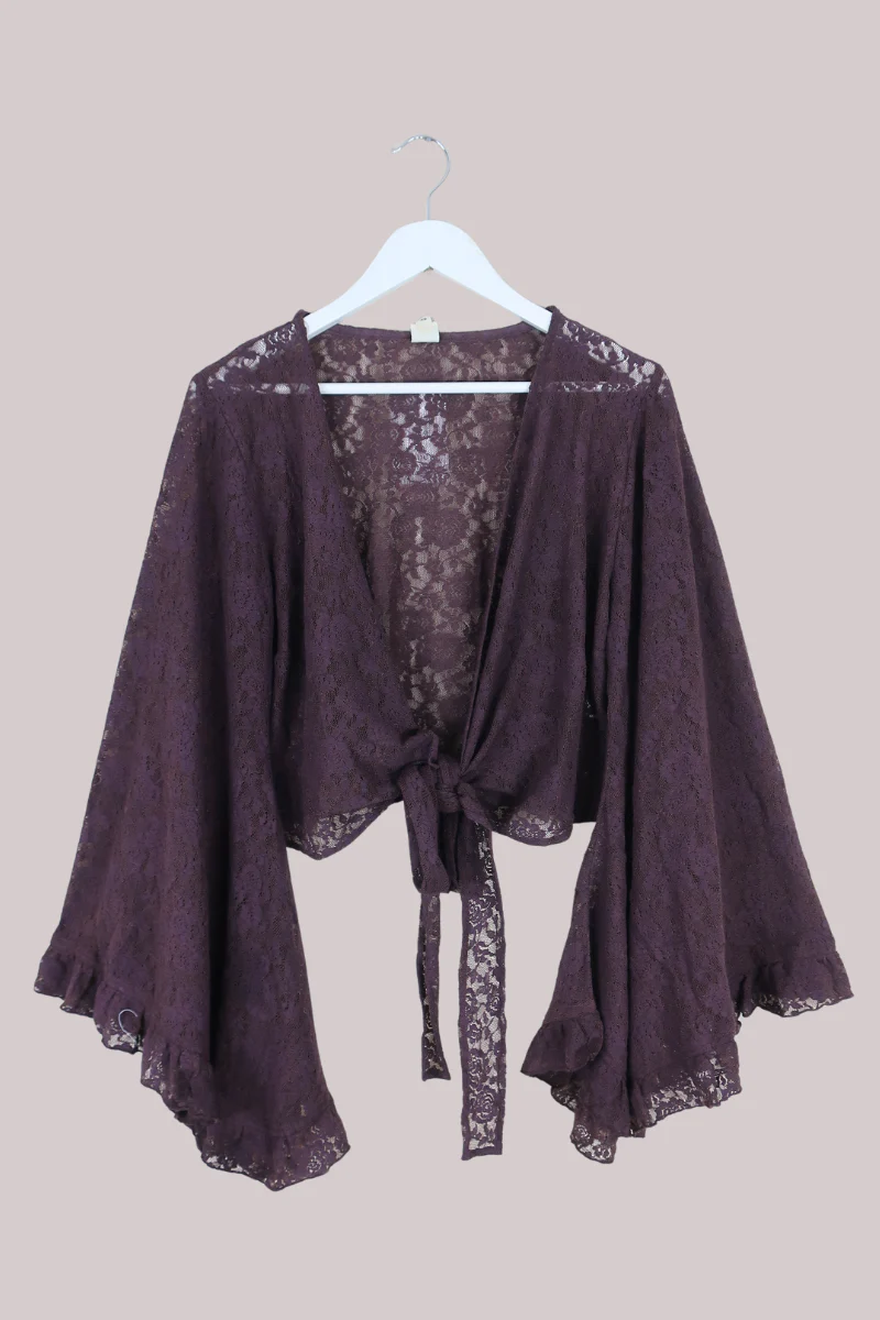 Venus Wrap Top in Truffle Brown Lace - Image 2