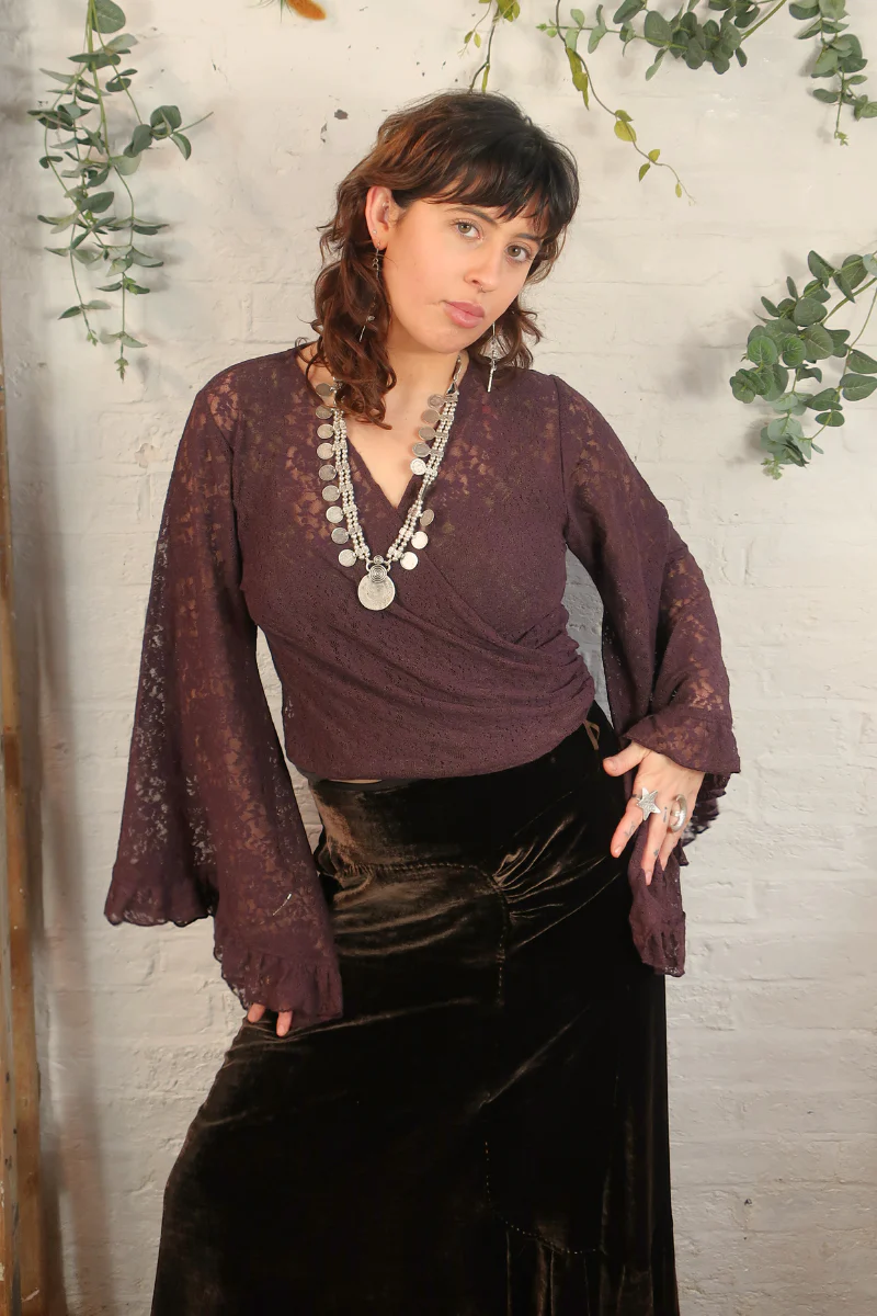 Venus Wrap Top in Truffle Brown Lace - Image 3